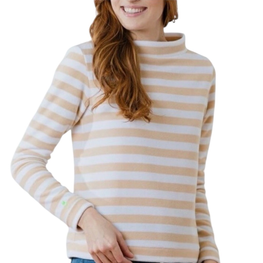 Dudley Stephens Binney Boatneck Fleece Pullover in Natural Blush/White Stripe M